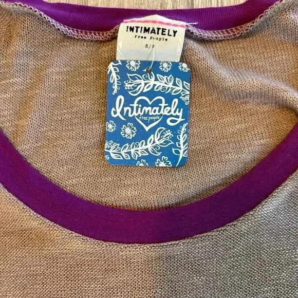 FREE PEOPLE Intimately Free Weekends Layering Top Gauzy Taupe & Purple Sz S NWT - Picture 7 of 12